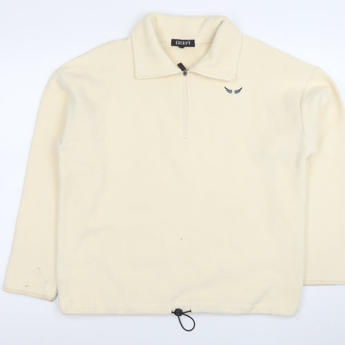 Exerify Women Beige Fleece 1/4 Zip Pullover Sweatshirt Size S
