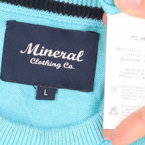 Mineral Clothing Co. Women's Blue Cotton Crew Neck Jumper Size L