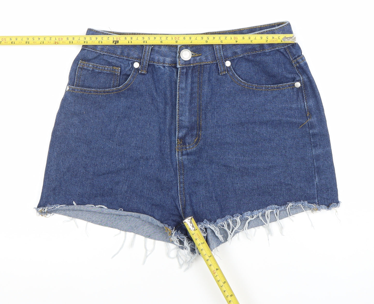 Boohoo Blue Women's Blue Size 10 High Waist Cut-Off Denim Shorts