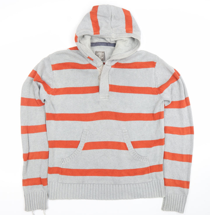 H&M Men’s Grey Orange Striped Knit Pullover Hoodie XL