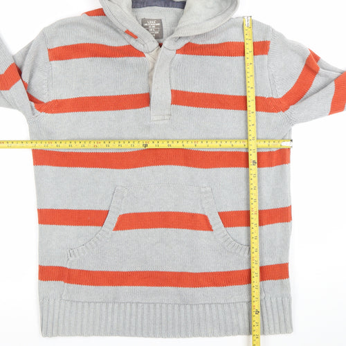 H&M Men’s Grey Orange Striped Knit Pullover Hoodie XL