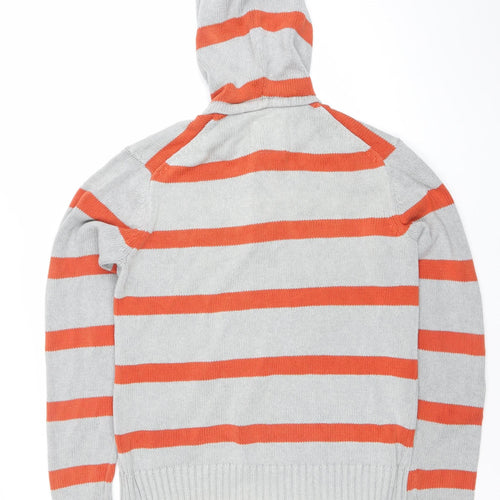 H&M Men’s Grey Orange Striped Knit Pullover Hoodie XL