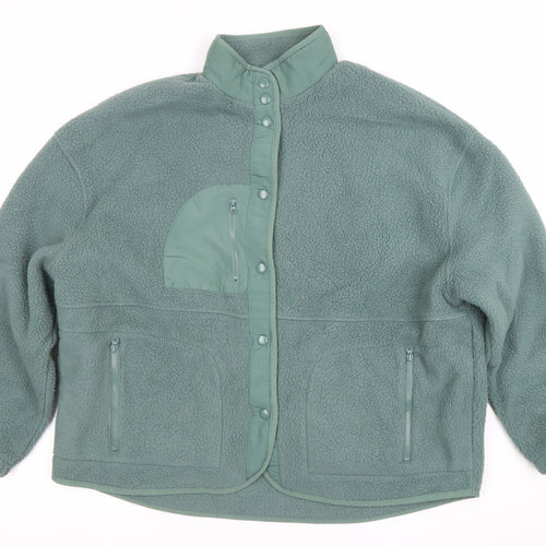 Dames Stores Womens Green Fleece Jacket Size 14 Relaxed Fit Warm Zip Pockets