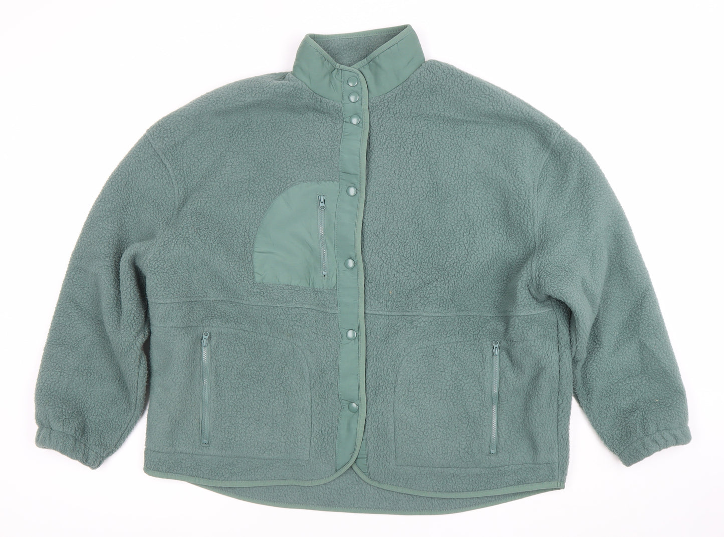 Dames Stores Womens Green Fleece Jacket Size 14 Relaxed Fit Warm Zip Pockets