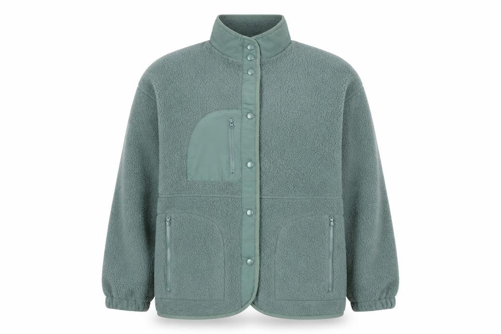 Dames Stores Womens Green Fleece Jacket Size 14 Relaxed Fit Warm Zip Pockets