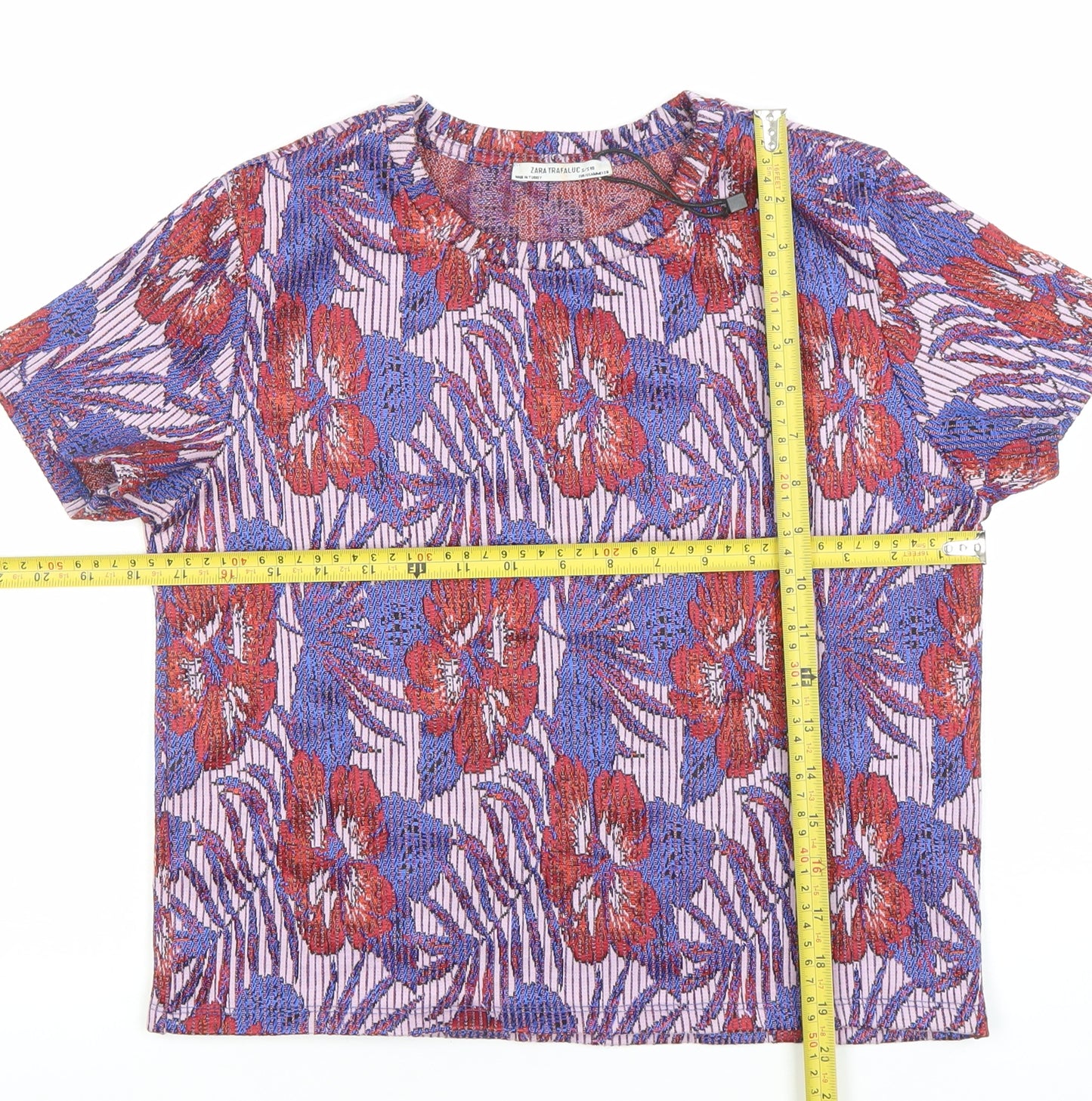 Zara Trafaluc Women's Multicoloured Floral Short Sleeve T-Shirt Size S
