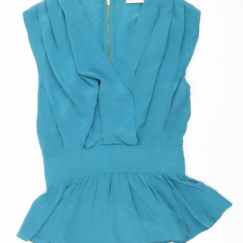 Whistles Women's Blue Silk Wrap Blouse Top Size 10