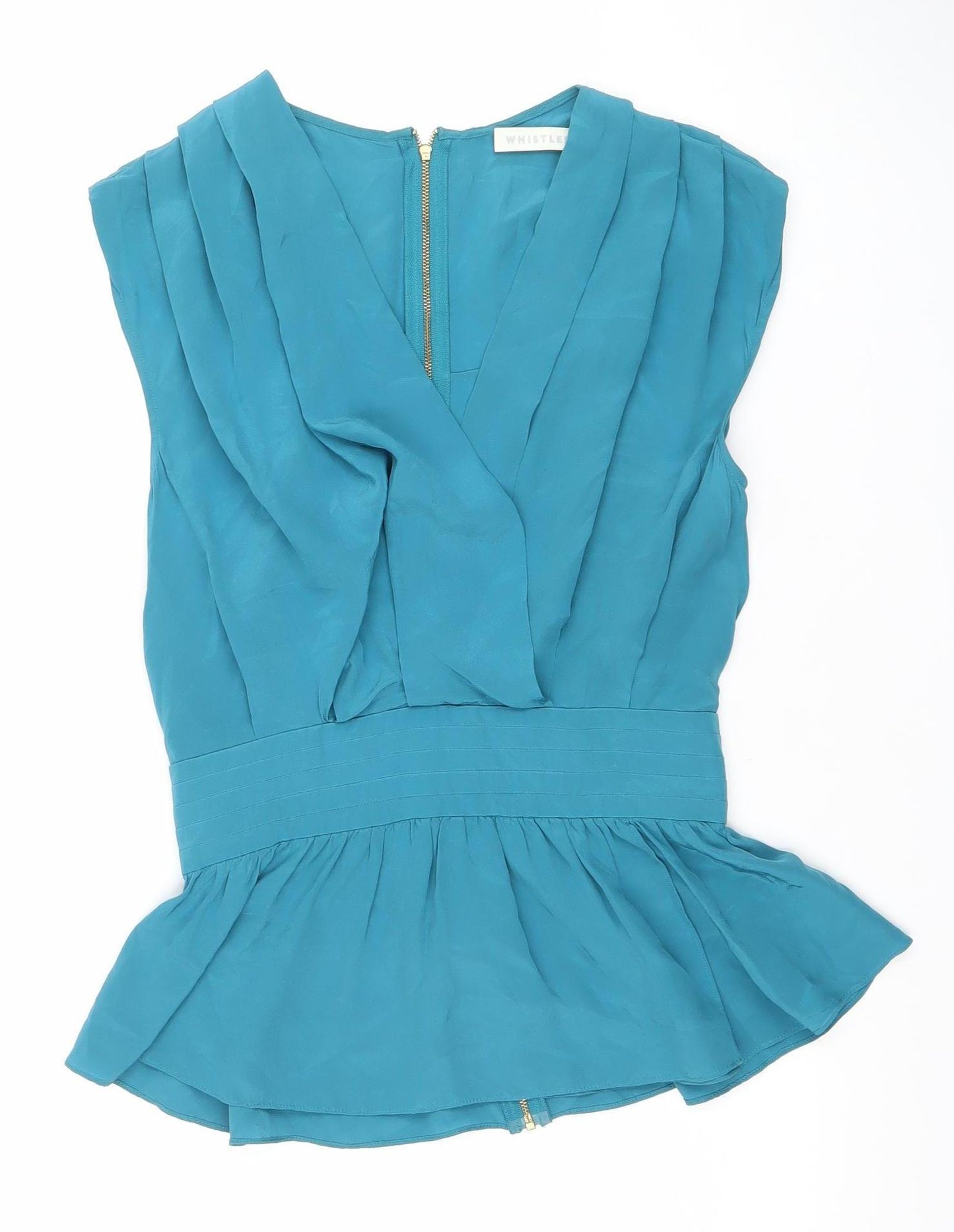 Whistles Women's Blue Silk Wrap Blouse Top Size 10