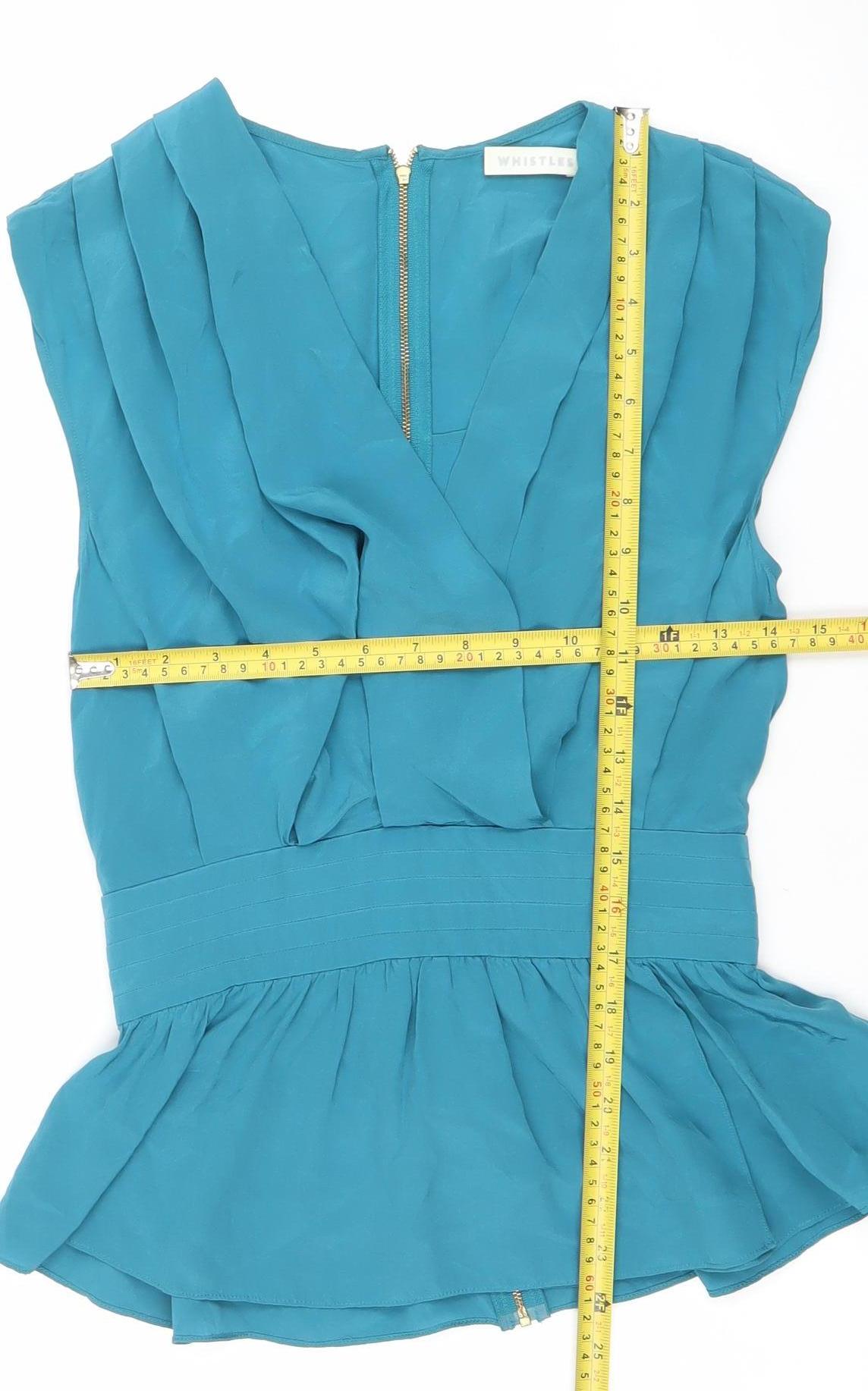 Whistles Women's Blue Silk Wrap Blouse Top Size 10