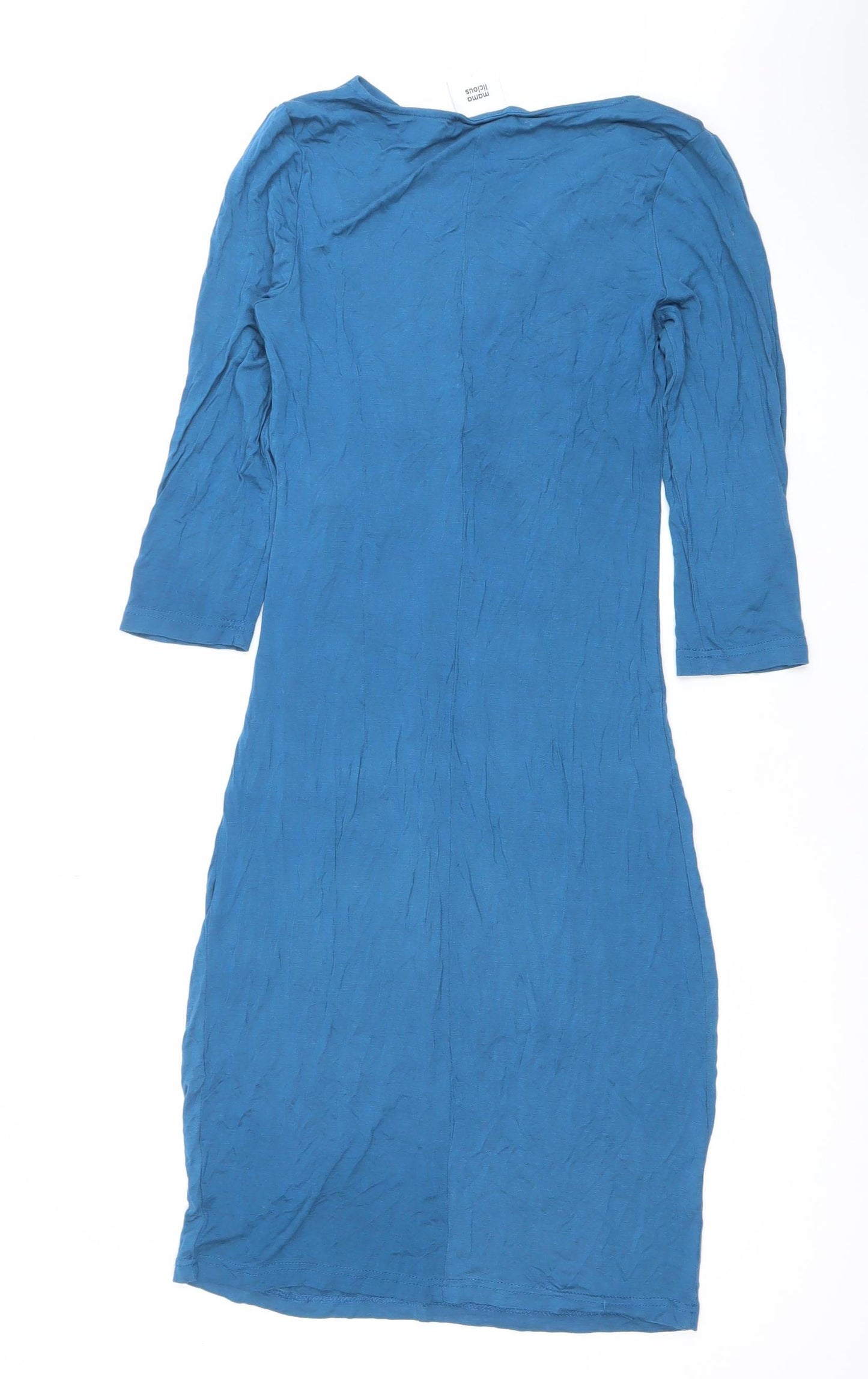 Mammalicious Blue Bodycon Midi Maternity Dress Size S Long Sleeve