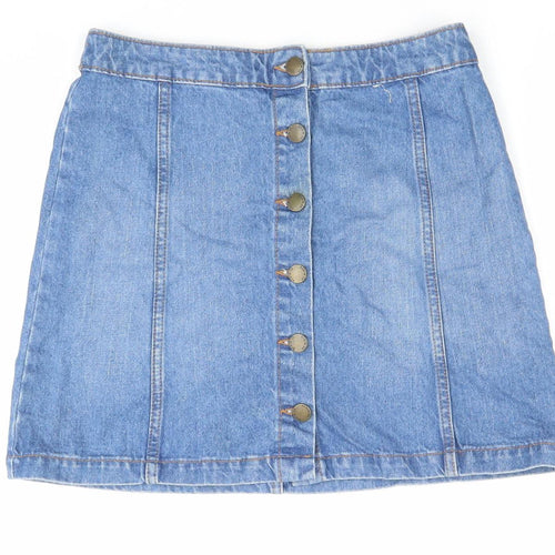 Denim Co Women’s Blue Denim Button Front Knee Length Skirt Size 10