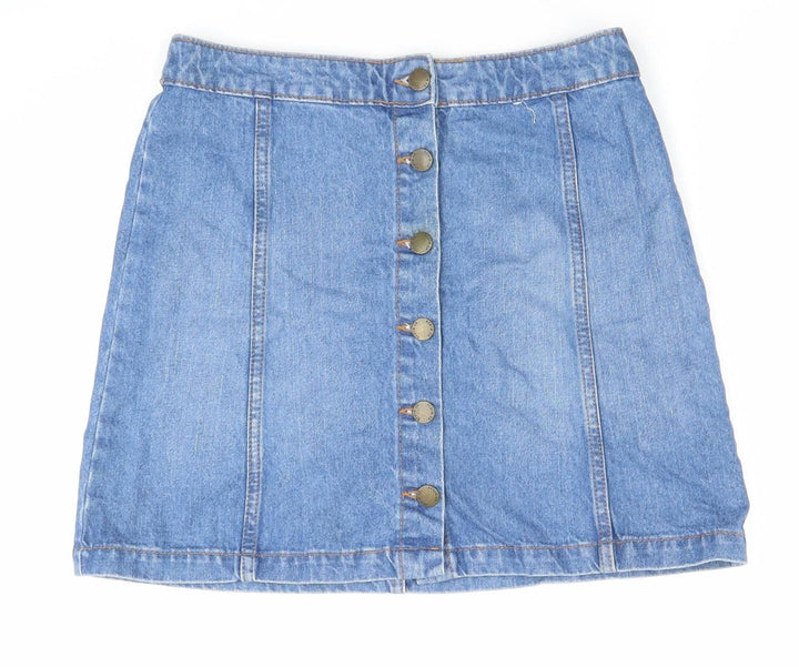 Denim Co Women’s Blue Denim Button Front Knee Length Skirt Size 10