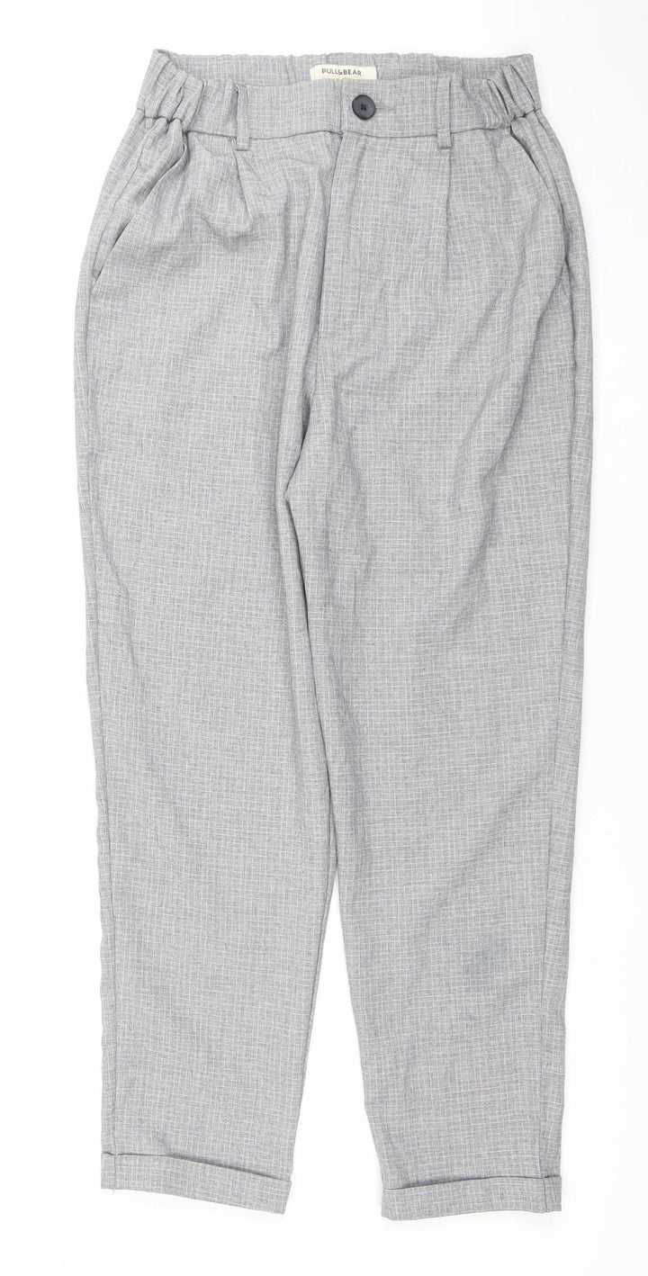 Pull&Bear Women's Grey Check Chino Tapered Trousers Size 12