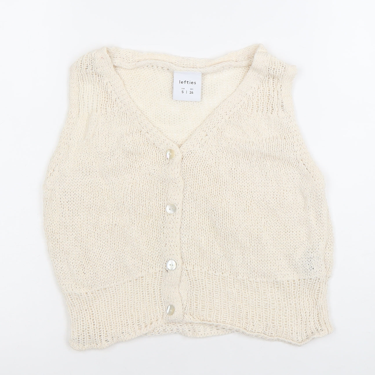 Lefties Women's Ivory Sleeveless Knit Button Cardigan Vest Size S