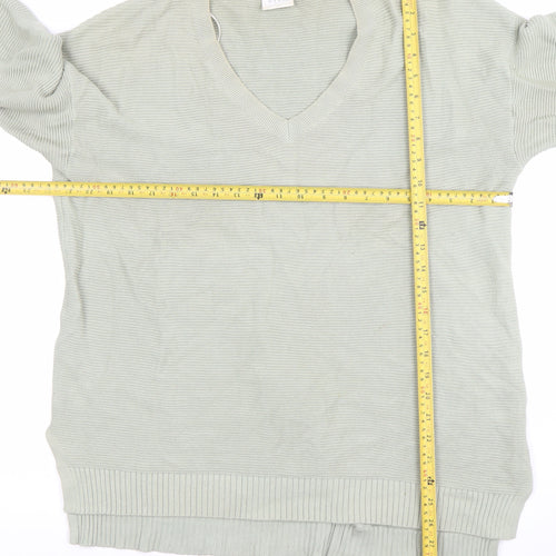 Vila Women Green Cotton V-Neck Long Sleeve Pullover Jumper L