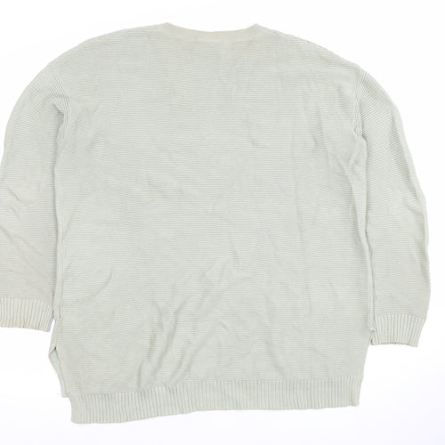 Vila Women Green Cotton V-Neck Long Sleeve Pullover Jumper L