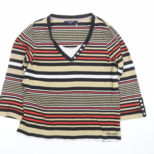 Maine New England Women's Multicoloured Striped V-Neck 3/4 Sleeve Top Size 14