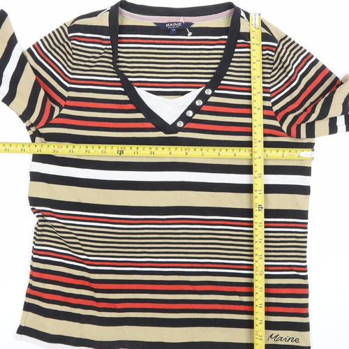 Maine New England Women's Multicoloured Striped V-Neck 3/4 Sleeve Top Size 14