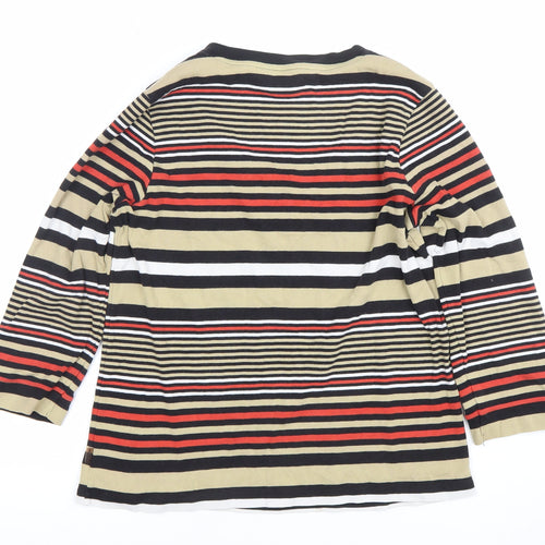 Maine New England Women's Multicoloured Striped V-Neck 3/4 Sleeve Top Size 14