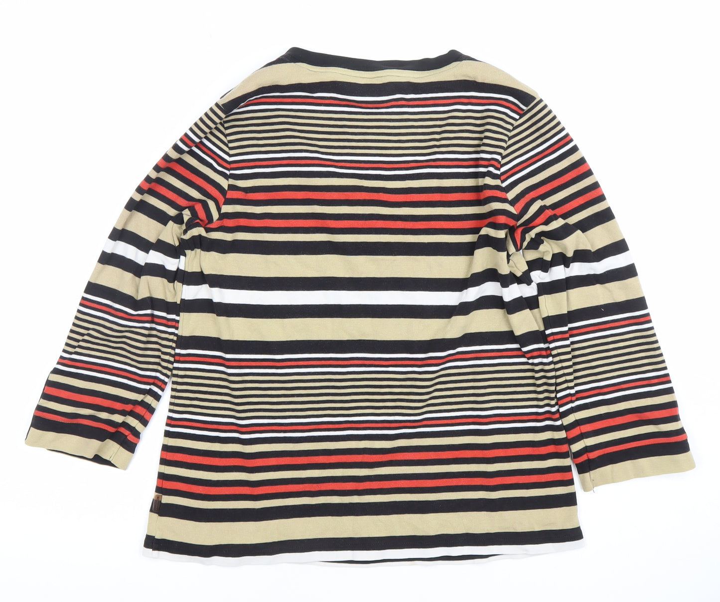 Maine New England Women's Multicoloured Striped V-Neck 3/4 Sleeve Top Size 14