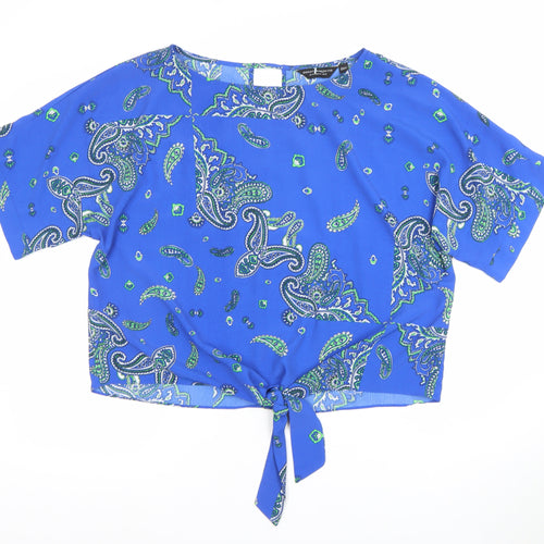 Dorothy Perkins Women’s Blue Paisley Cropped Tie Front Blouse Size 16