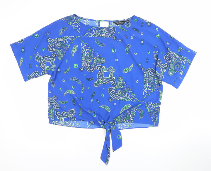 Dorothy Perkins Women’s Blue Paisley Cropped Tie Front Blouse Size 16