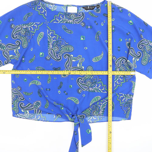 Dorothy Perkins Women’s Blue Paisley Cropped Tie Front Blouse Size 16