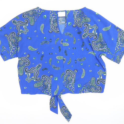 Dorothy Perkins Women’s Blue Paisley Cropped Tie Front Blouse Size 16