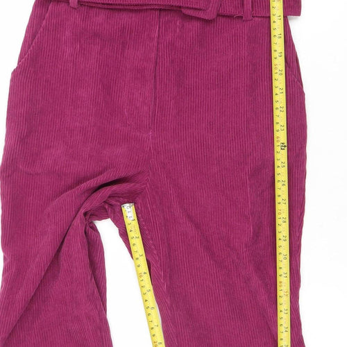 Fashion Union Women Purple Corduroy Belted Long Sleeve Jumpsuit UK 8
