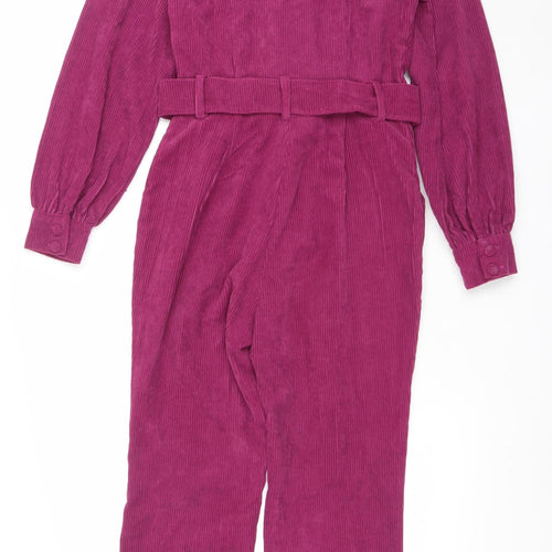 Fashion Union Women Purple Corduroy Belted Long Sleeve Jumpsuit UK 8