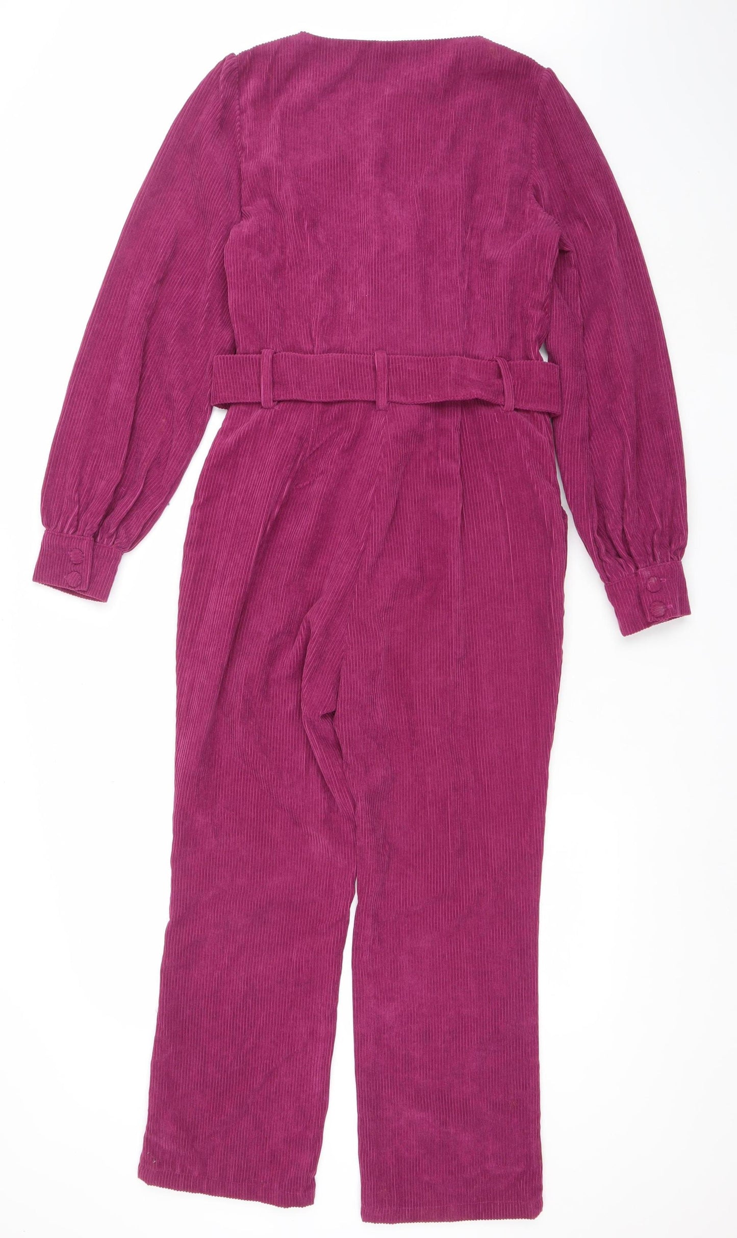 Fashion Union Women Purple Corduroy Belted Long Sleeve Jumpsuit UK 8