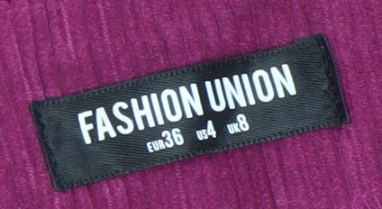 Fashion Union Women Purple Corduroy Belted Long Sleeve Jumpsuit UK 8