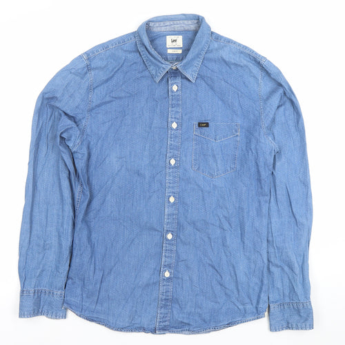 Lee Men's Blue Denim Slim Fit Long Sleeve Button-Up Shirt M