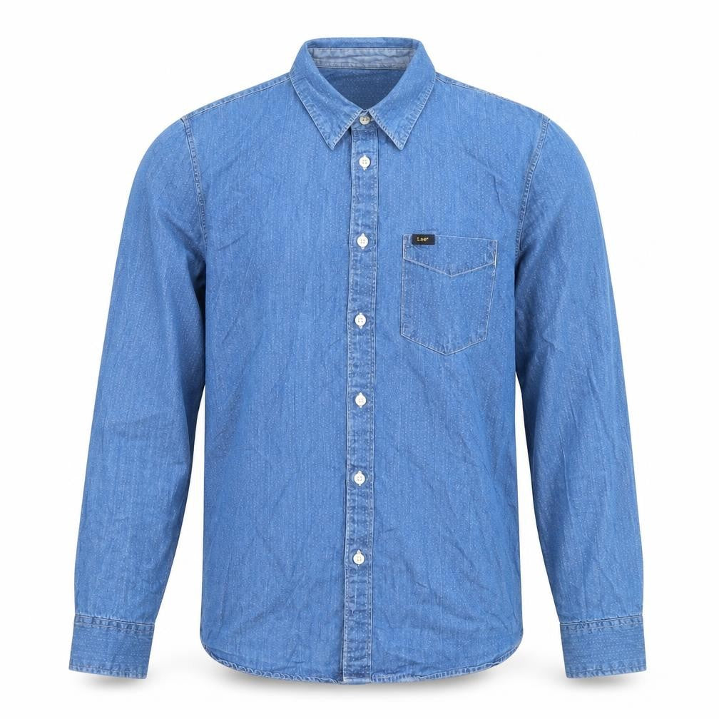 Lee Men's Blue Denim Slim Fit Long Sleeve Button-Up Shirt M