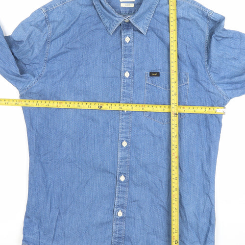 Lee Men's Blue Denim Slim Fit Long Sleeve Button-Up Shirt M