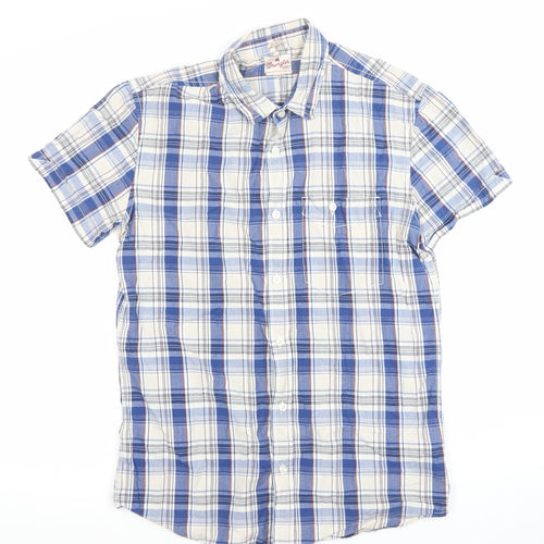 Wrangler Mens Blue Check Slim Fit Short Sleeve Cotton Shirt M
