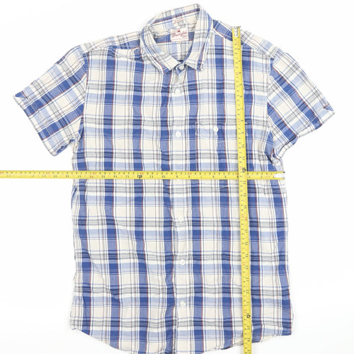 Wrangler Mens Blue Check Slim Fit Short Sleeve Cotton Shirt M