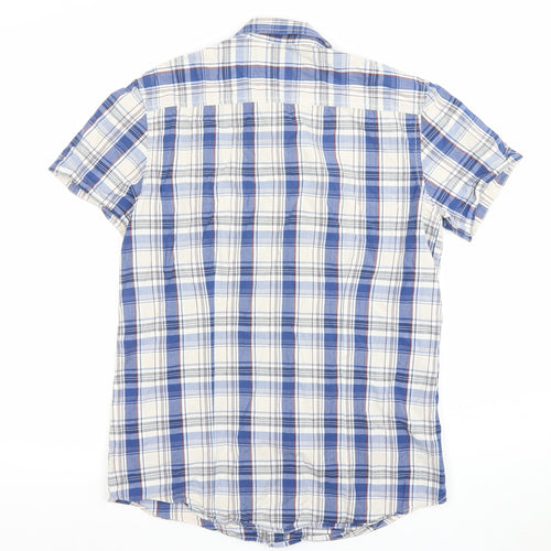 Wrangler Mens Blue Check Slim Fit Short Sleeve Cotton Shirt M