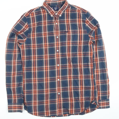 Superdry Mens Blue Check Cotton Long Sleeve Button-Down Shirt Size M