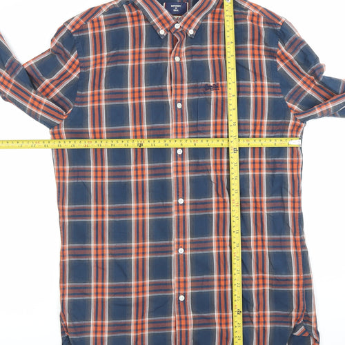 Superdry Mens Blue Check Cotton Long Sleeve Button-Down Shirt Size M