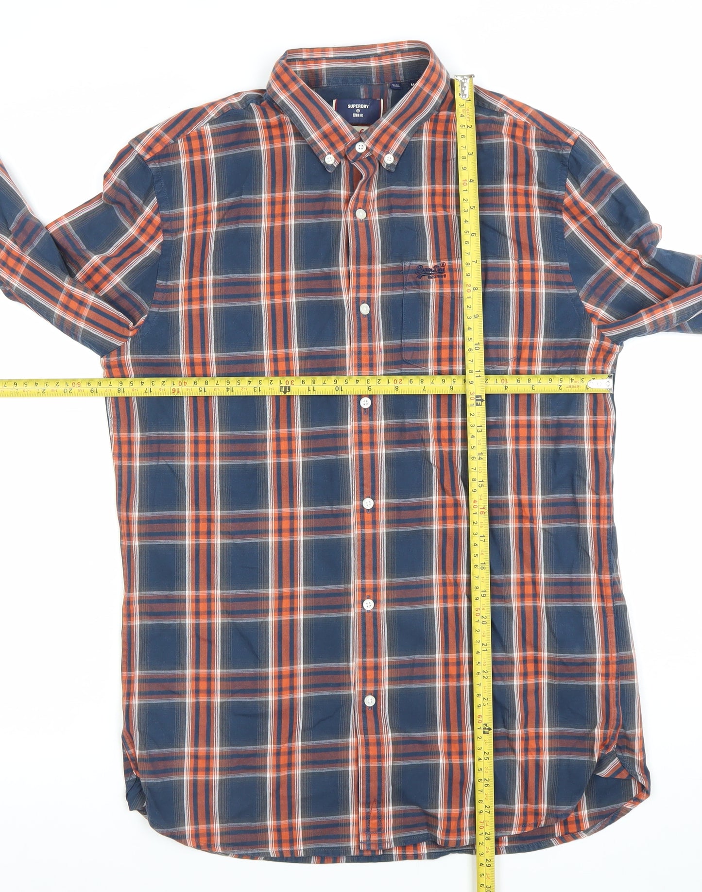 Superdry Mens Blue Check Cotton Long Sleeve Button-Down Shirt Size M