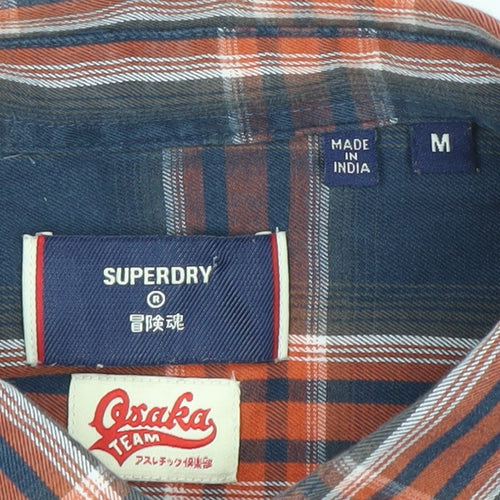 Superdry Mens Blue Check Cotton Long Sleeve Button-Down Shirt Size M