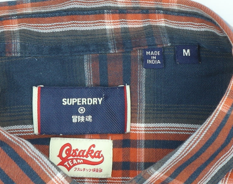 Superdry Mens Blue Check Cotton Long Sleeve Button-Down Shirt Size M