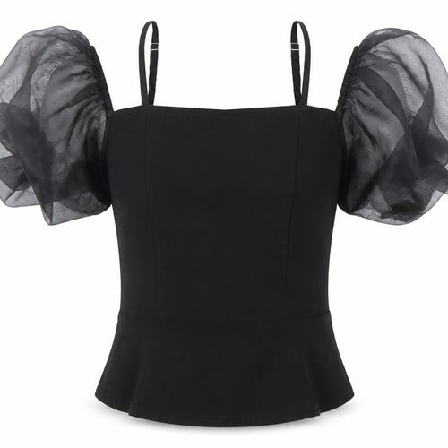 River Island Women’s Black Puff Sleeve Camisole Blouse Size 12