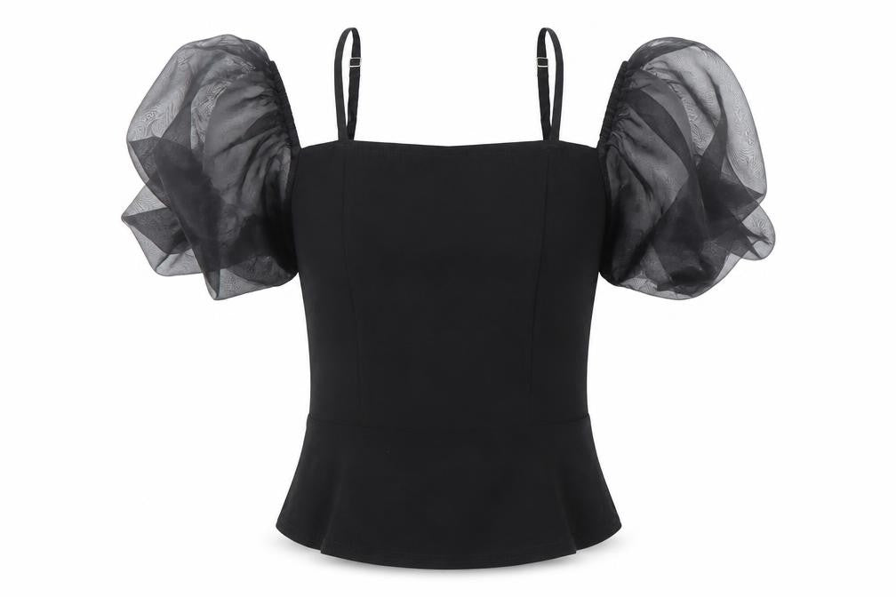 River Island Women’s Black Puff Sleeve Camisole Blouse Size 12