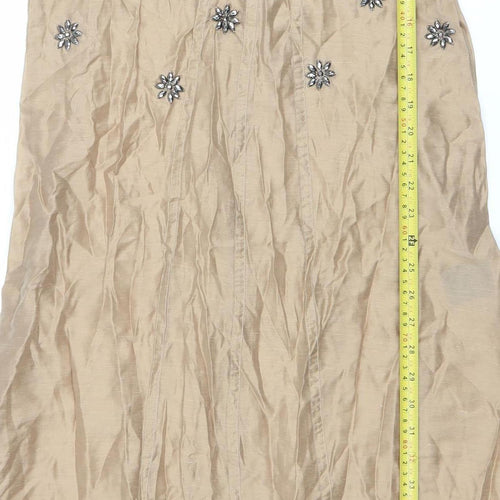 H&M Edition Women Beige Beaded Slip Midi Dress Size 8 Summer Party
