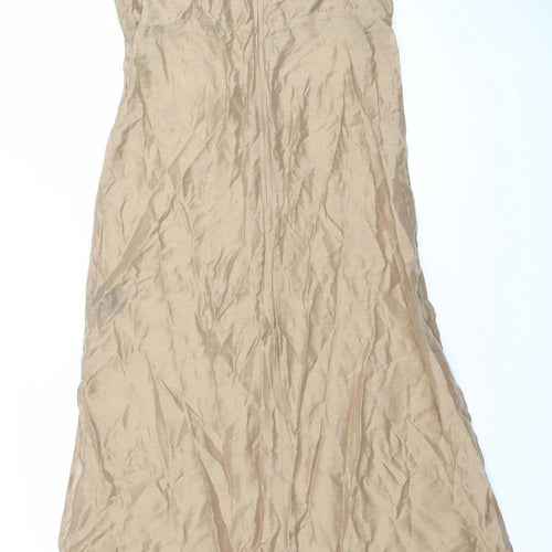 H&M Edition Women Beige Beaded Slip Midi Dress Size 8 Summer Party