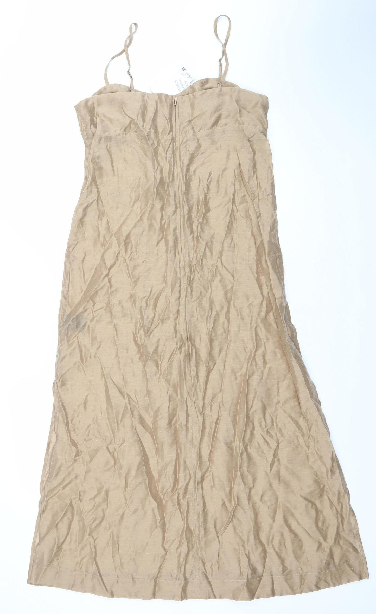 H&M Edition Women Beige Beaded Slip Midi Dress Size 8 Summer Party