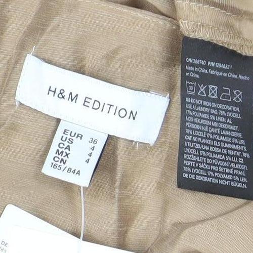 H&M Edition Women Beige Beaded Slip Midi Dress Size 8 Summer Party