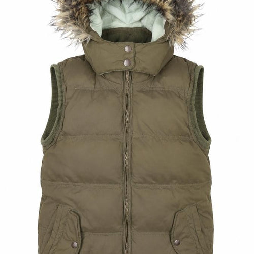 Fat Face Women's Green Faux Fur Hooded Puffer Waistcoat Size 10